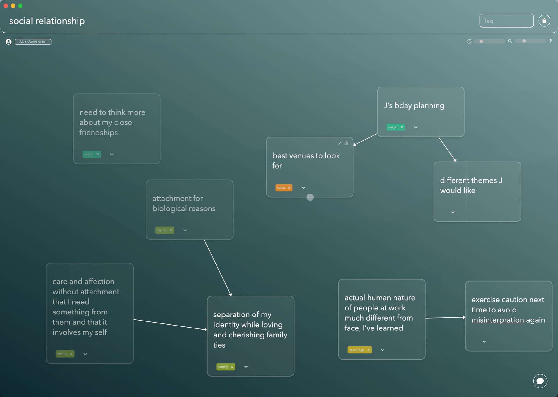 Mind mapping interface top