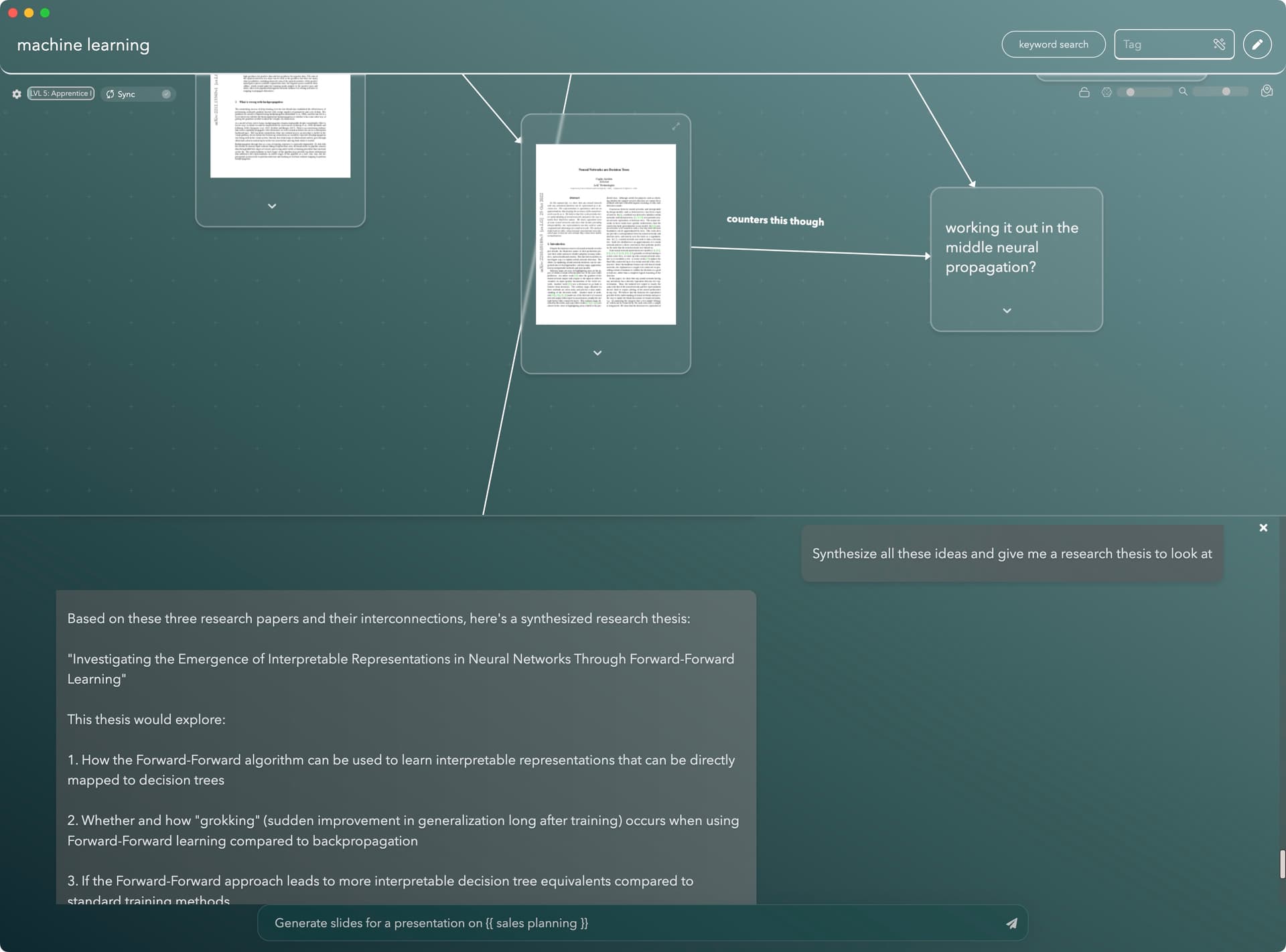 Mind mapping interface top